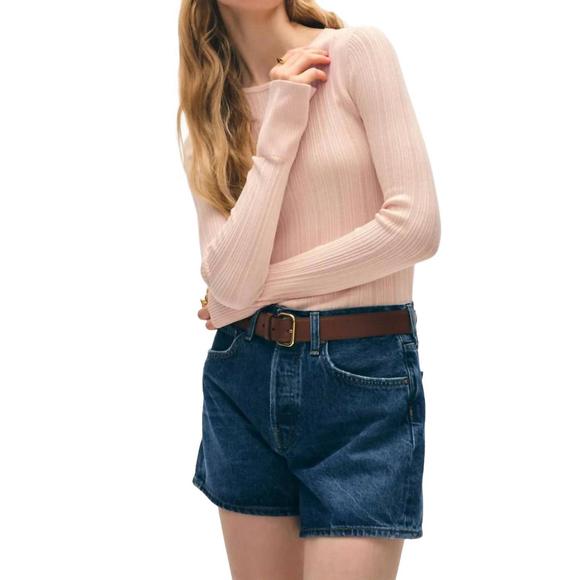 NEW WHITE + WARREN ribbed cuff top in desert pink - Picture 1 of 2